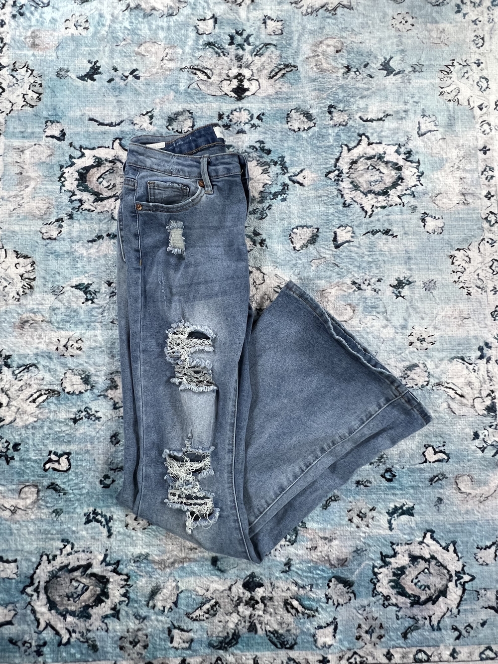 Almost Famous Women's Distressed Wide-Leg Jeans - Blue‎